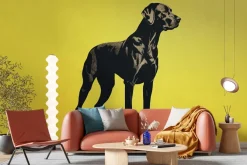 Fototapeta: ilustracja czarny pies grafika zwierzę na żółtym tle