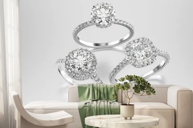 Fototapeta: Ilustracja 3d trzy różne białe złoto lub srebrne diamenty pierścienie