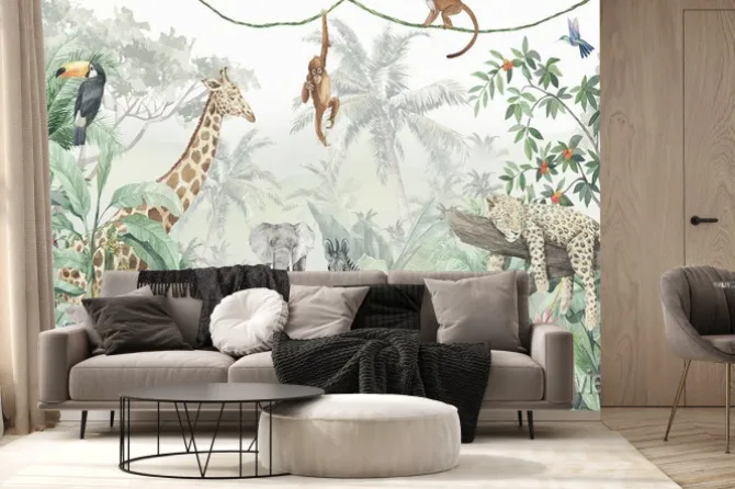 Fototapeta: Ilustracja dzikich zwierząt w gęstej dżungli