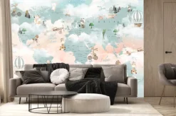 Fototapeta: Ilustracja edukacyjna z mapą świata do pokoju dziecięcego