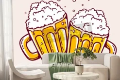 Fototapeta: Ilustracja jaskrawego dwóch kufli na żółtym tle. ręcznie rysowane