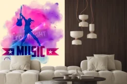 Fototapeta: Ilustracja z gwiazdą rocka z gitarą na tle muzycznym