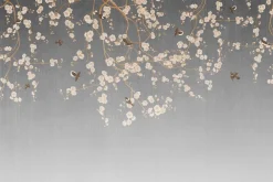 Fototapeta: Ilustracja z gałęziami ptakami i kwitnącymi pąkami