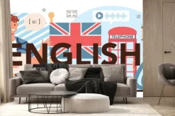 Fototapeta: Ilustracja z symbolami londynu do nauki angielskiego