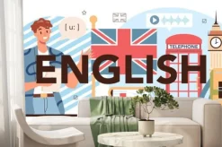 Fototapeta: Ilustracja z symbolami londynu do nauki angielskiego