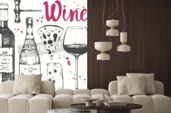 Fototapeta: Ilustracji wektorowych z kieliszek do wina, korkociąg, butelki,