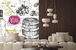 Fototapeta: Ilustracji wektorowych z beczki wina, kieliszki do wina, winogron,