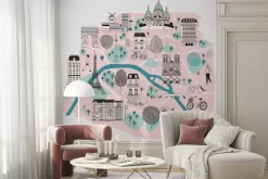 Fototapeta: Ilustrowana mapa paryża z legendarnymi symbolami