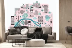 Fototapeta: Ilustrowana mapa paryża z legendarnymi symbolami