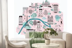 Fototapeta: Ilustrowana mapa paryża z legendarnymi symbolami