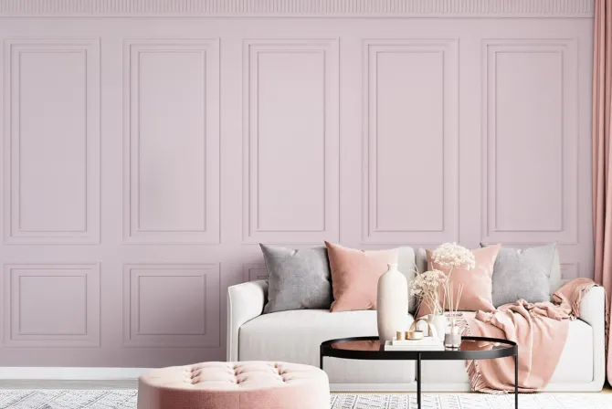 Fototapeta: Imitacja boazerii w różowych kolorach