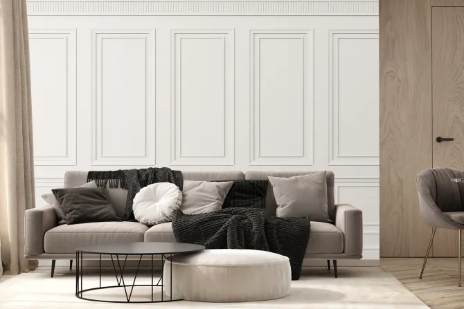 Fototapeta: Imitacja boazerii w białych kolorach