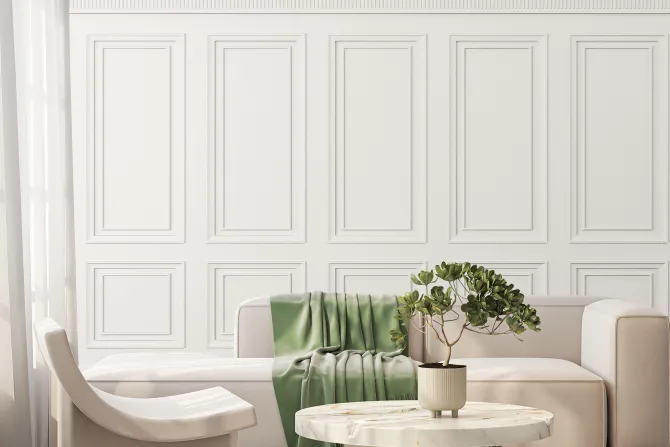 Fototapeta: Imitacja boazerii w białych kolorach