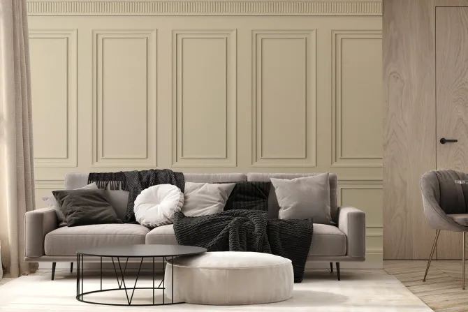 Fototapeta: Imitacja boazerii w beżowych kolorach