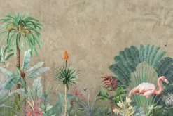 Fototapeta: Imitacja dżungli z flamingiem na betonie