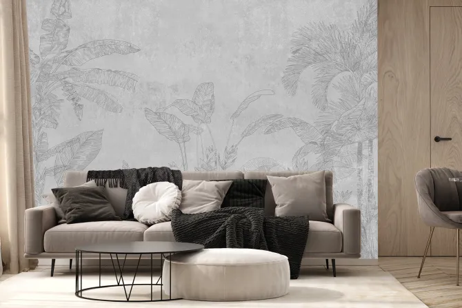Fototapeta: Imitacja dżungli na szarym betonie