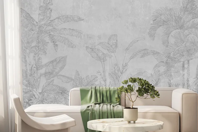 Fototapeta: Imitacja dżungli na szarym betonie