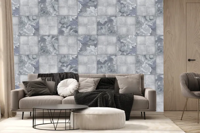 Fototapeta: Imitacja kwadratowych płytek z liśćmi