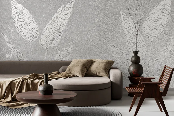 Fototapeta: Imitacja liści na szarym betonie