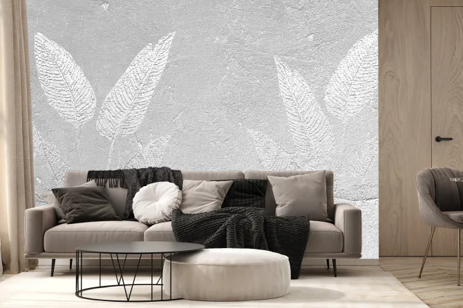 Fototapeta: Imitacja liści na szarym betonie