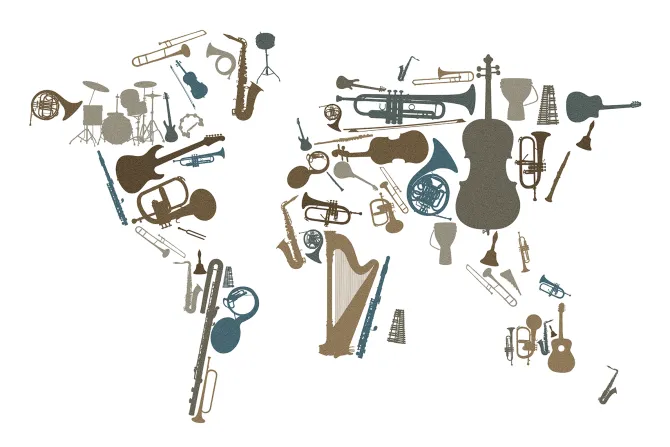 Fototapeta: Imitacja mapy z instrumentów muzycznych