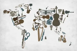 Fototapeta: Imitacja mapy świata z instrumentami