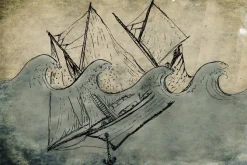 Fototapeta: Imitacja tonącego statku na morzu z falami