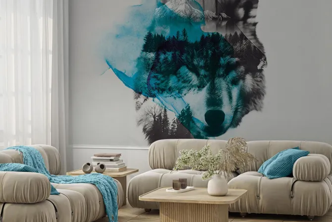 Fototapeta: Imitacja wilka w leśnej scenerii