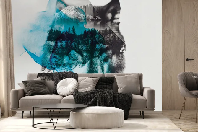 Fototapeta: Imitacja wilka w leśnej scenerii