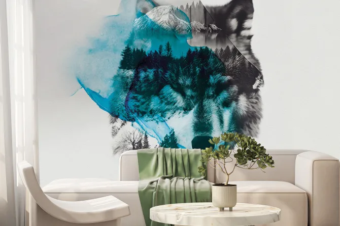 Fototapeta: Imitacja wilka w leśnej scenerii