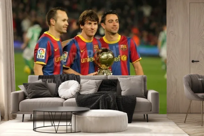 Fototapeta: Iniesta, messi i xavi z barcelony z złota piłka przed meczem