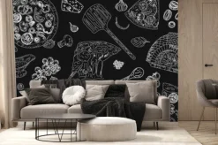 Fototapeta: Italian cuisine top view frame. engraved image. italian cuisine