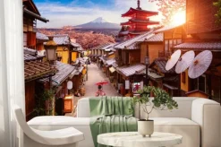 Fototapeta: Japońska uliczka z pagodą i górą fuji