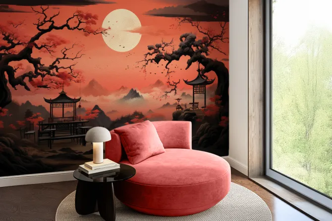 Fototapeta: Japoński krajobraz przy zachodzie słońca