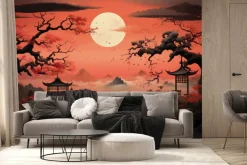 Fototapeta: Japoński krajobraz przy zachodzie słońca