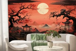 Fototapeta: Japoński krajobraz przy zachodzie słońca