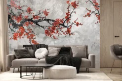 Fototapeta: Japoński wzór z kwiatami wiśni na betonie