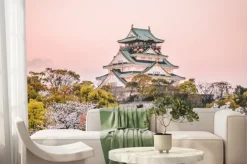 Fototapeta: Japoński zamek w mieście osaka o zachodzie słońca