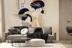 Fototapeta: Japońskie kobiety w kimonie z wachlarzem