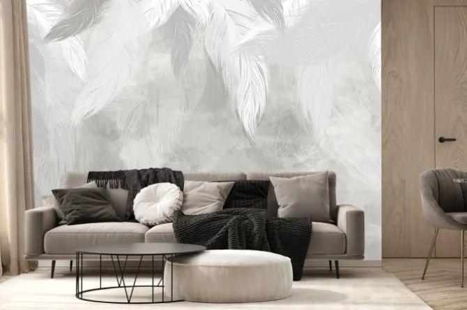 Fototapeta: Jasne pióra malowane na betonie