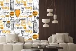 Fototapeta: Jednolite tło z zestawem piwa. menu pub. butelka i szklanka piwa