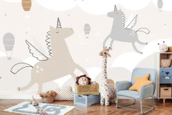 Fototapeta: Jednorożce i balony na niebie stylu skandynawskim