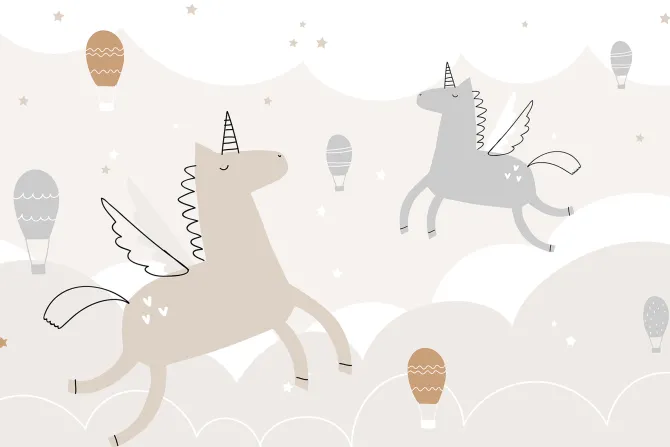 Fototapeta: Jednorożce i balony na niebie stylu skandynawskim