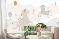 Fototapeta: Jednorożce i balony na niebie stylu skandynawskim