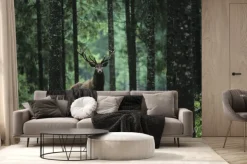 Fototapeta: Jeleń w zielonym krajobrazie lasu