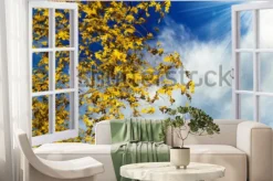 Fototapeta: Jesienne drzewo za oknem