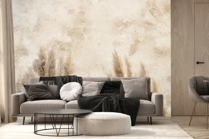 Fototapeta: Jesienne trawy na beżowej ścianie