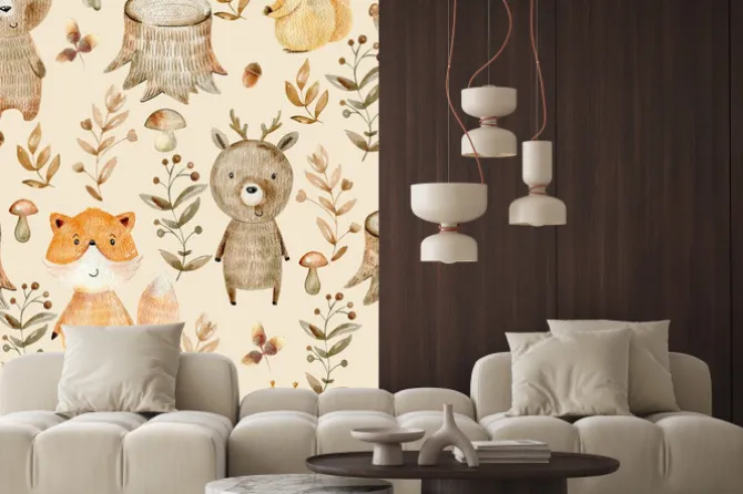 Fototapeta: Jesienne zwierzęta lasu dziecięcy wzór