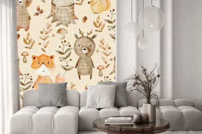 Fototapeta: Jesienne zwierzęta lasu dziecięcy wzór