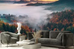 Fototapeta: Jesienny krajobraz poranek las we mgle